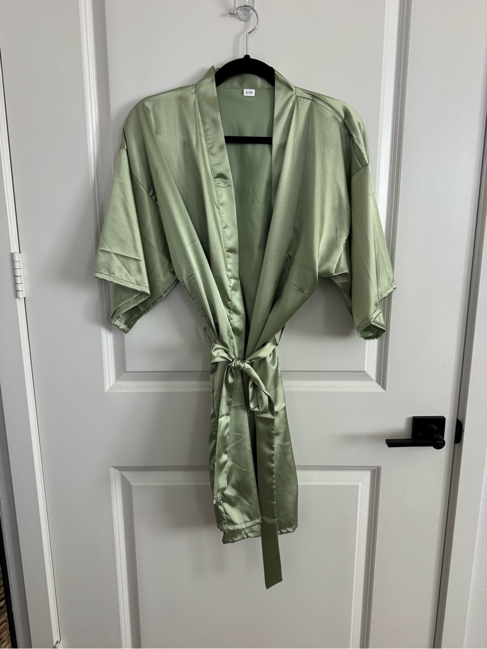 Silky Sage Satin Bridesmaid Kimono Robe with Waist Tie